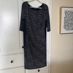 Navy and Beige Printed Sheath Dress - Women's